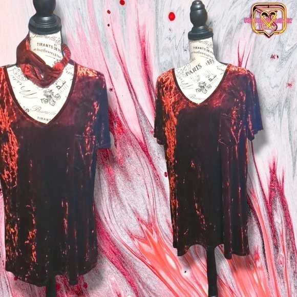 SPRING + Mercer Velvet Legging Tee Crushed Burgundy Red Velvet Blouse, XL - Picture 1 of 11